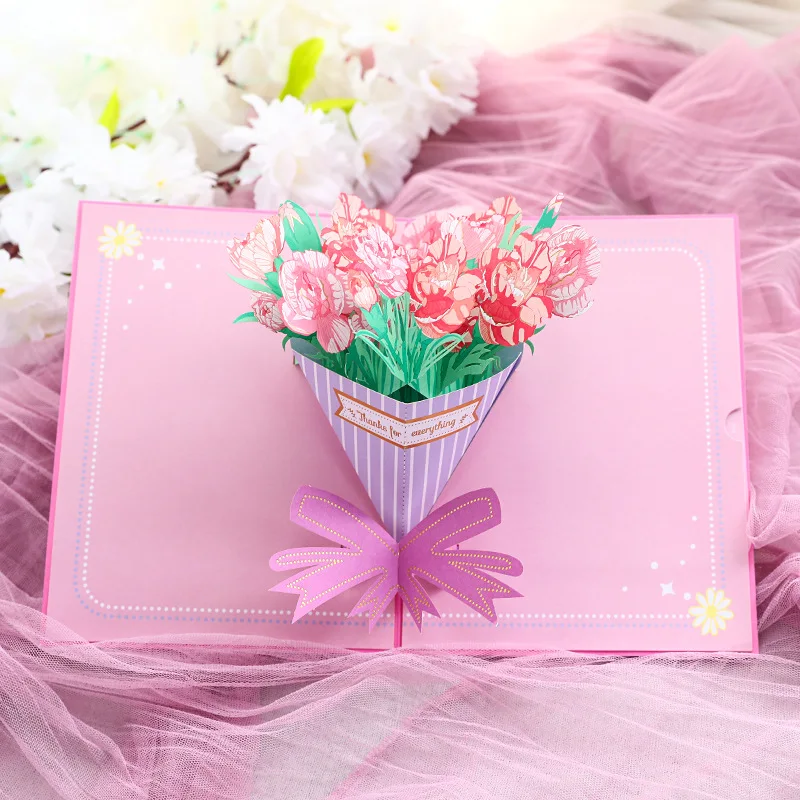 

Mother's Day Hot Gold Carnation Bouquet Three-dimensional Greeting Card Paper Carving Creative Blessing Message Card Gift
