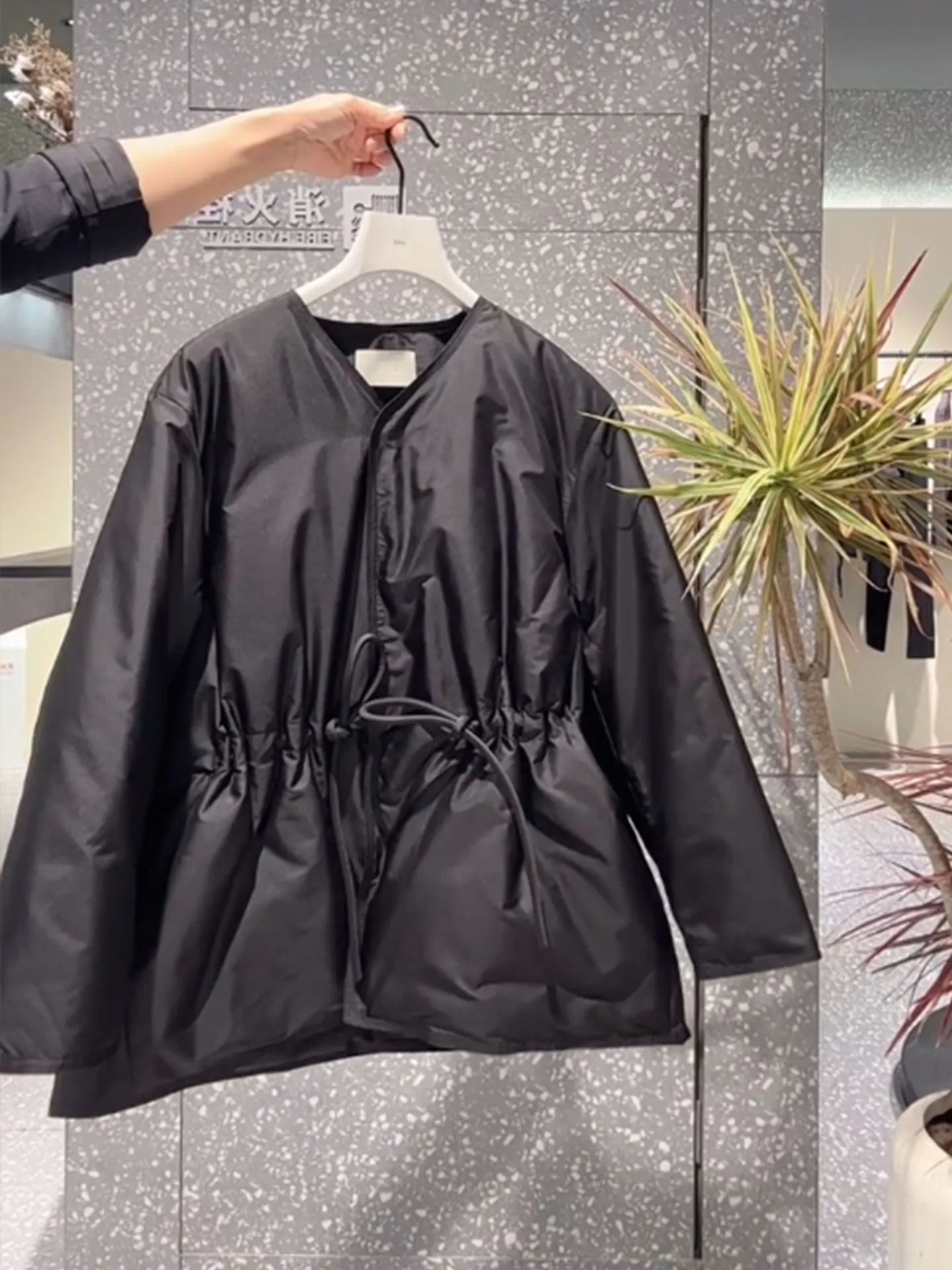 

Ele Bla Mid-Length Women's down Jaet Winter Warm Fce Dstring Waist Loose Versatile Outerwear Commute Sle