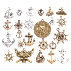 10Pcs Antique Silver Bronze Plated Ocean Anchor Pirate Rudder Fish Hook Charms Nautical Pendants For Diy Jewelry Making Findings