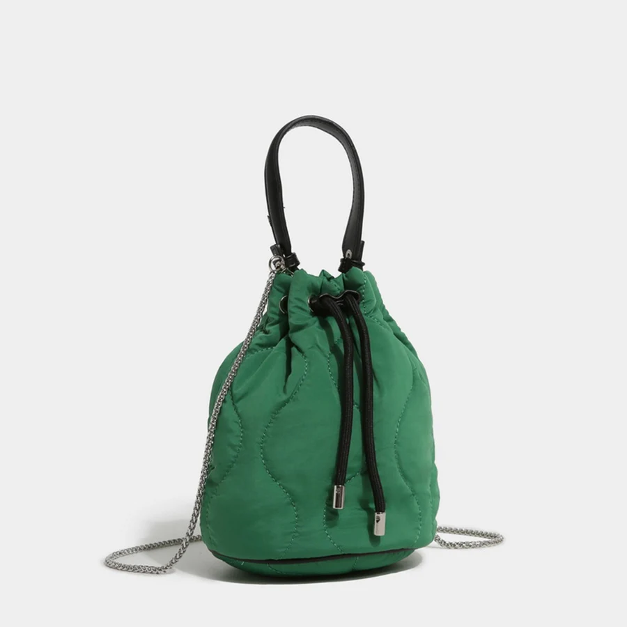 

Nylon diamond-shaped lattice bucket bag women's handbag leisure drawstring bunched mouth dual purpose chain crossbody span bag