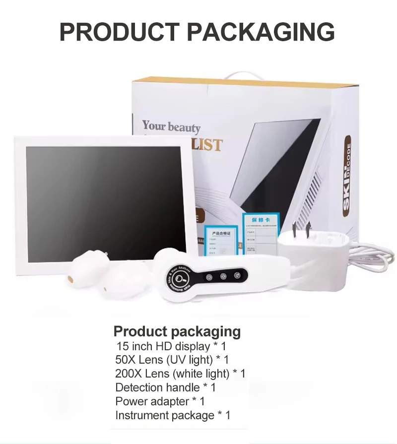 شاشة 15 بوصة فائقة الشعر تحليل الجلد HD صالون تجميل ذكي المنزل 50/200 مرة عدسة HD فروة الرأس كاشف الشعر تحليل الجلد