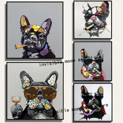Abstract Graffiti French Bulldog Smoking Cigar Art Poster Canvas Painting Wall Prints Modern Room Home Decor