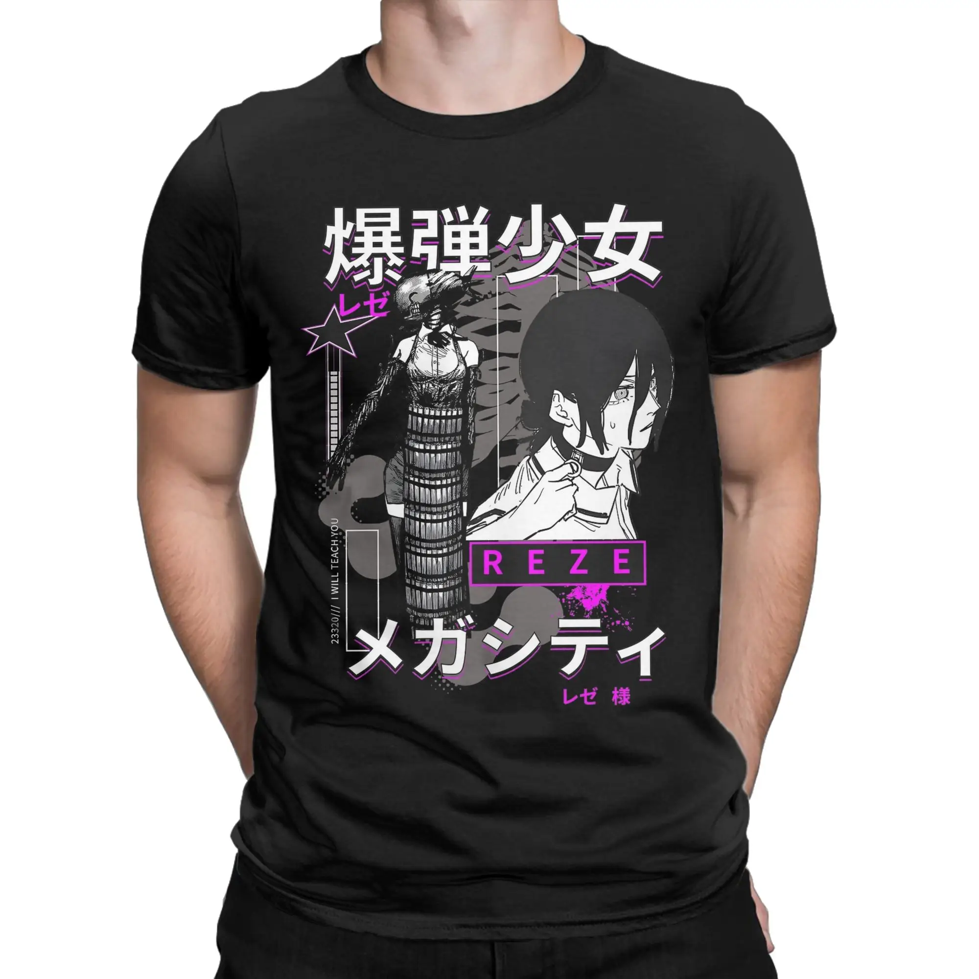 REZE Chainsaw Man The Girl Anime T-Shirt Men's Y2K Fun Cotton T Shirts Summer Tees Oversized Clothing