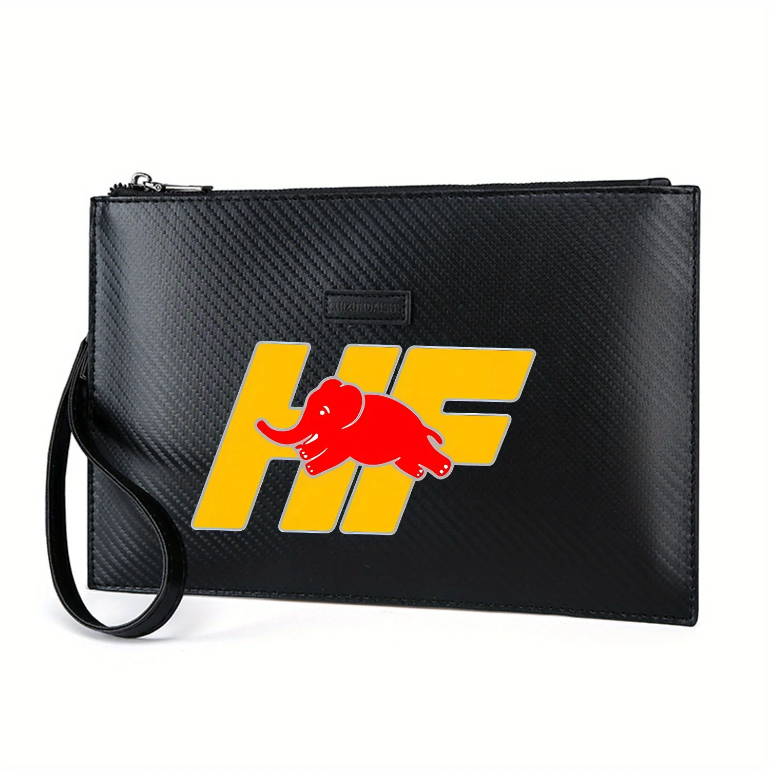 شعار الفيل الأحمر بأحرف صفراء أنيقة مطبوعة من البولي يوريثان حقيبة يد رجالية عصرية وعملية للحمل اليومي