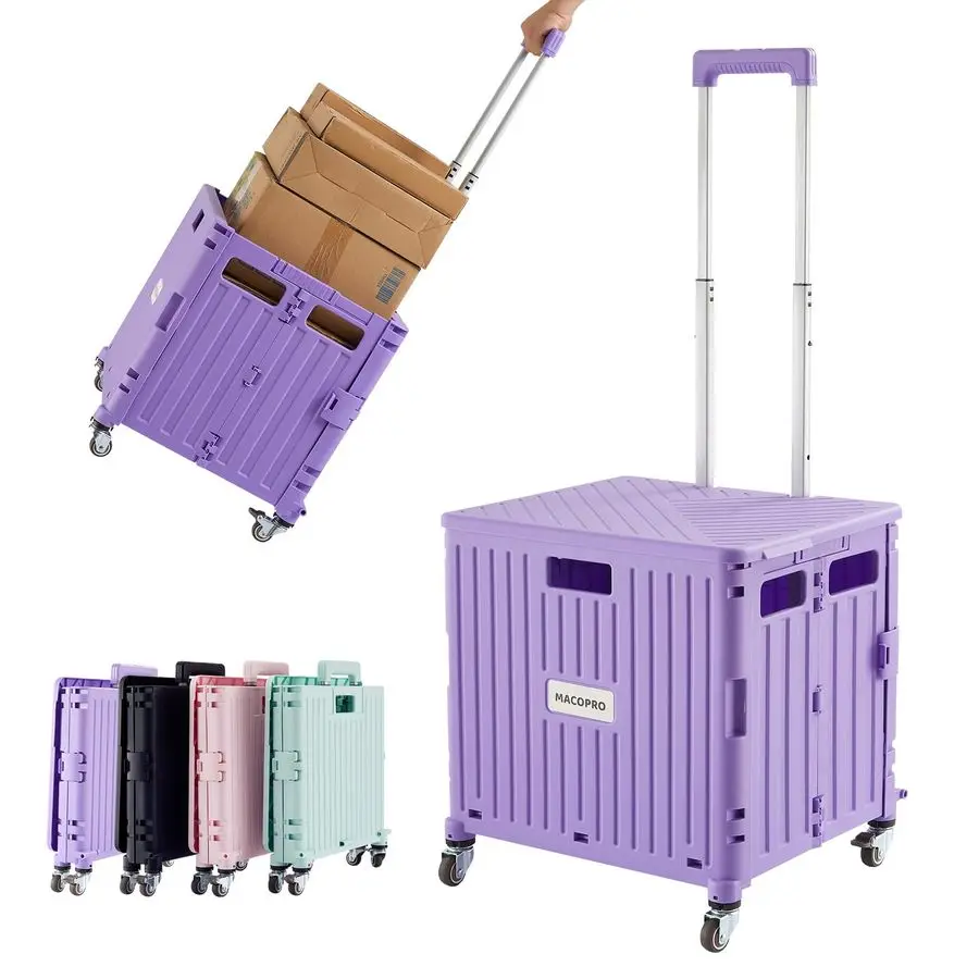 

Utility Cart Folding Portable Rolling Crate Handcart with Durable Heavy Duty Plastic Telescoping Handle Collapsible 4 Rotate Whe