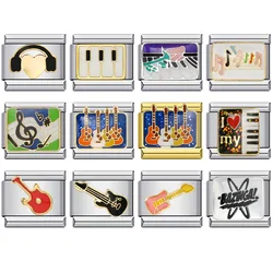 URING Trendy Fashion Rock Music Cool Guitar Piano Italian Link 9mm Width Charm Bracelet Stainless Steel Jewelry DIY Making