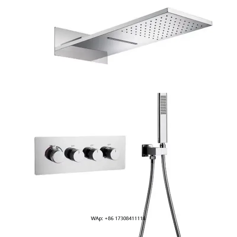 

Brass Wall Mounted Chrome Polished Rainwater Jet Hybrid Hand Shower Bathroom Shower System Concealed Shower Set