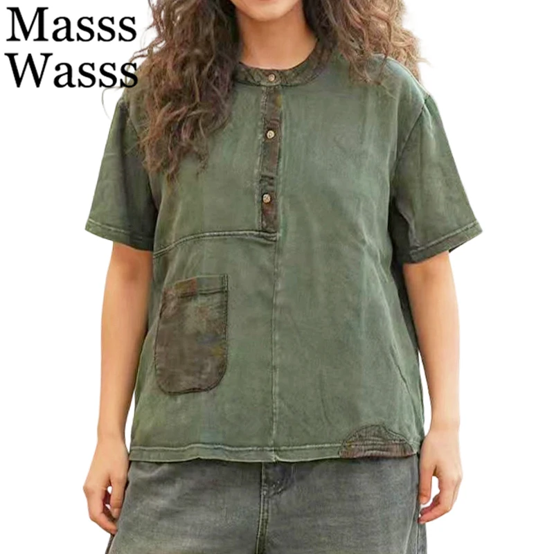 

Женские топы в стиле пэчворк с британским дизайном Masss Wasss, весенние свободные классические футболки с цветочным принтом, винтажная модная повседневная одежда для женщин