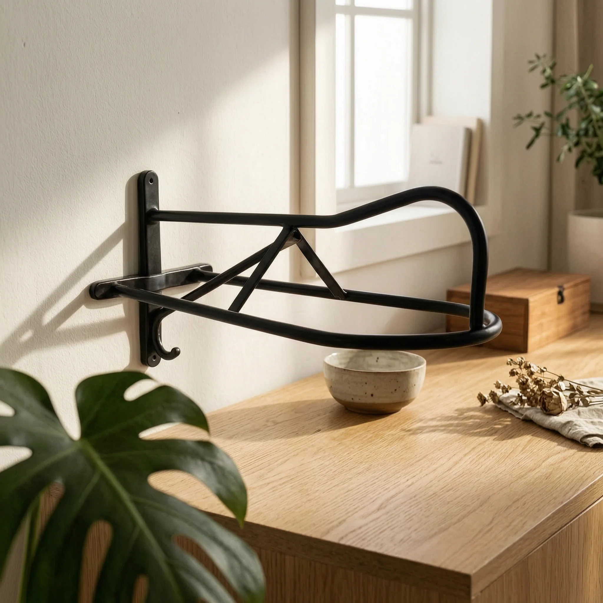 Wall-Mounted Saddle Rack Curved Support Black Metal Saddle Rack Long-Lasting Coating Heavy Duty