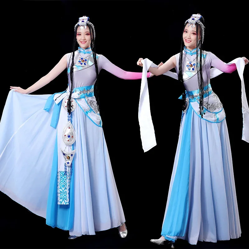 Traditional National Dance Stage Performance Mongolian Tibetan Outfit for Women Dancewear Minority Tibetan Dance Costume