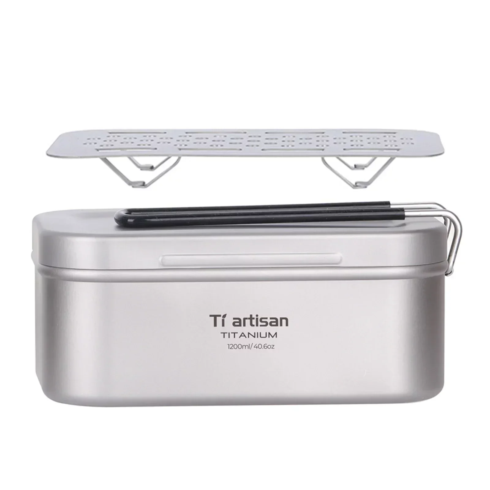 

SPORTFUNSF 800ML Titanium Lunch Box Camping Food Container Tin Box With Steaming Rack Foldable Grab Handle With Storage Sack New