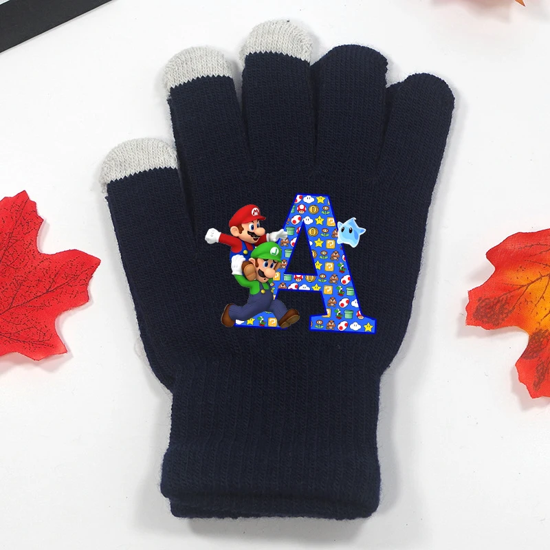 Super Marios Letter Gloves Boys Winter Warm Touchable Screen Glove Kids New Anime Clothing Accessories Children Gift Hot Sales