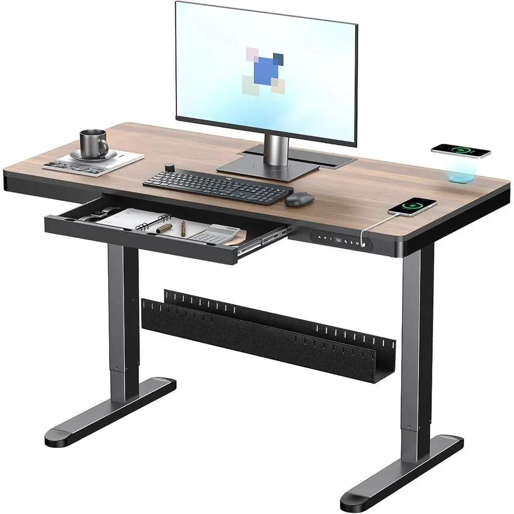 

Электрический стол из орехового дерева 48 со встроенным кабелем, беспроводной зарядкой и USB-портом для дома или офиса