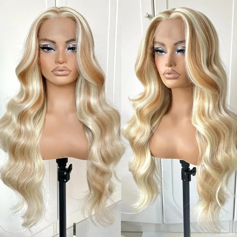 Blonde Highlights Lace-Front-Perücke für den täglichen Gebrauch, vorgezupftes, leimloses Design, 613, Highlight-Farbe, ReadytoWear, HD-Qualität, Natura