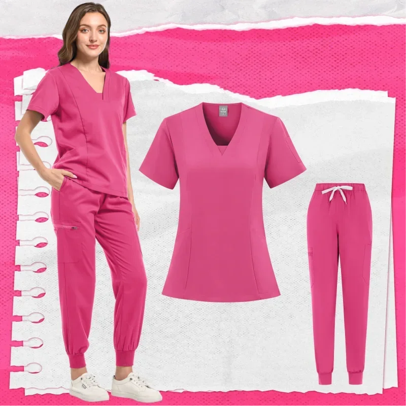 Multicolor Scrubs Uniform Short Sleeve Tops+Pants Nursing Uniform Women Pet Shop Doctor Scrub Medical Surgery Workwear Scrub Set