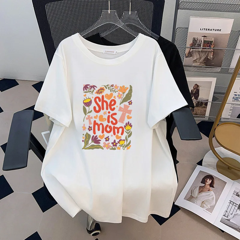

170Kg Plus Size Women's Bust 170 Summer Loose Short Sleeve Round Neck Print T-Shirt 4XL 5XL 6XL 7XL 8XL 9XL