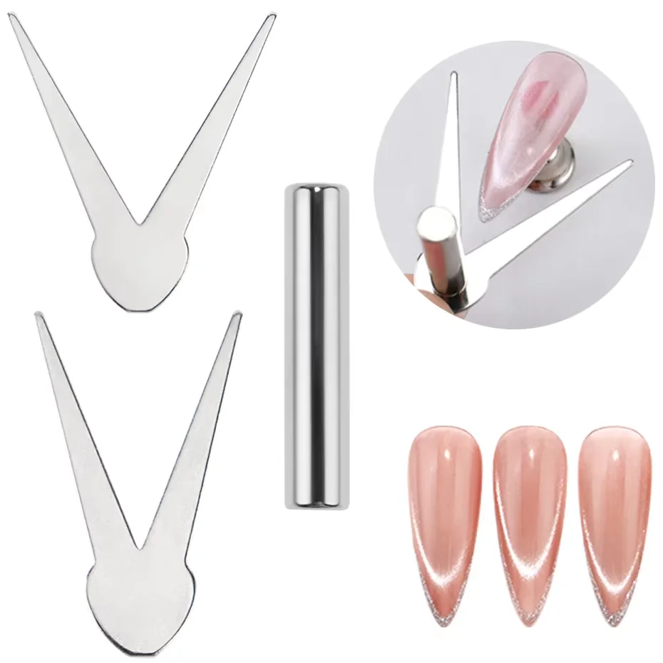 3Pcs V Shaped French Cat'S Eye Magnetic Tool with Magnet for Nail Magnetic Stick Cat Eye Nail Polish Magnet Accessories Tools