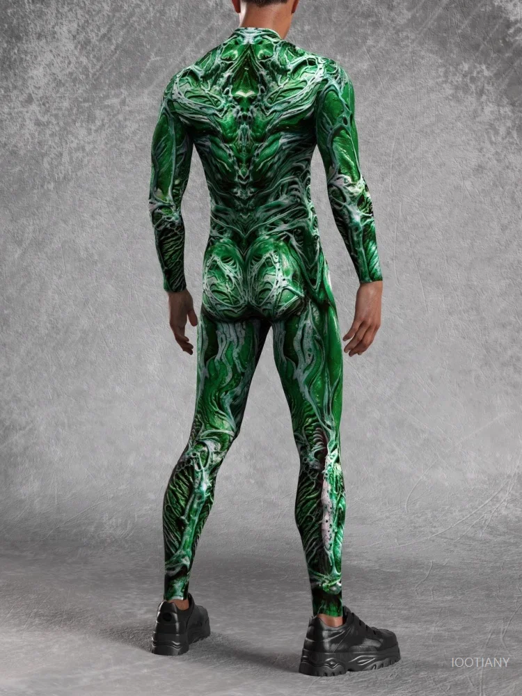 Mutated Tree Roots Printed Men's Bodysuit Tights Halloween Horror Monster Cosplay Tights Party Masquerade Burning Man Costume