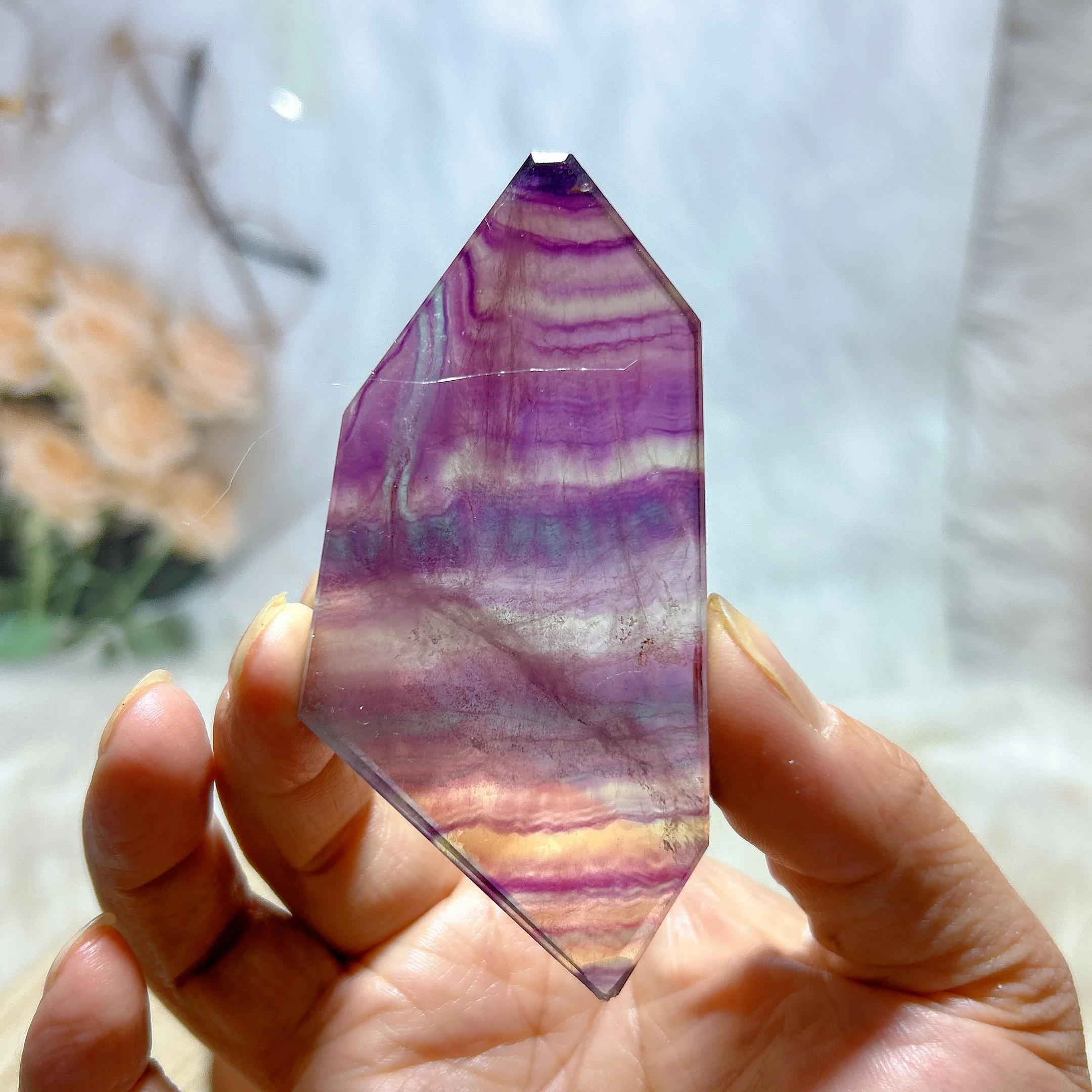 

Natural Crystal Polished Silk Snowflake Fluorite Slab Mineral Healing Gemstones Ore Ornament Home Decorations Room Decor Gift