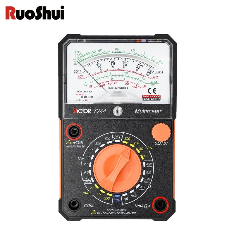 RUOSHUI VICTOR 7244 New Version Analog Digital Multimeter DC AC Resistance Meter Diode Test Multimeters Small Multimeter