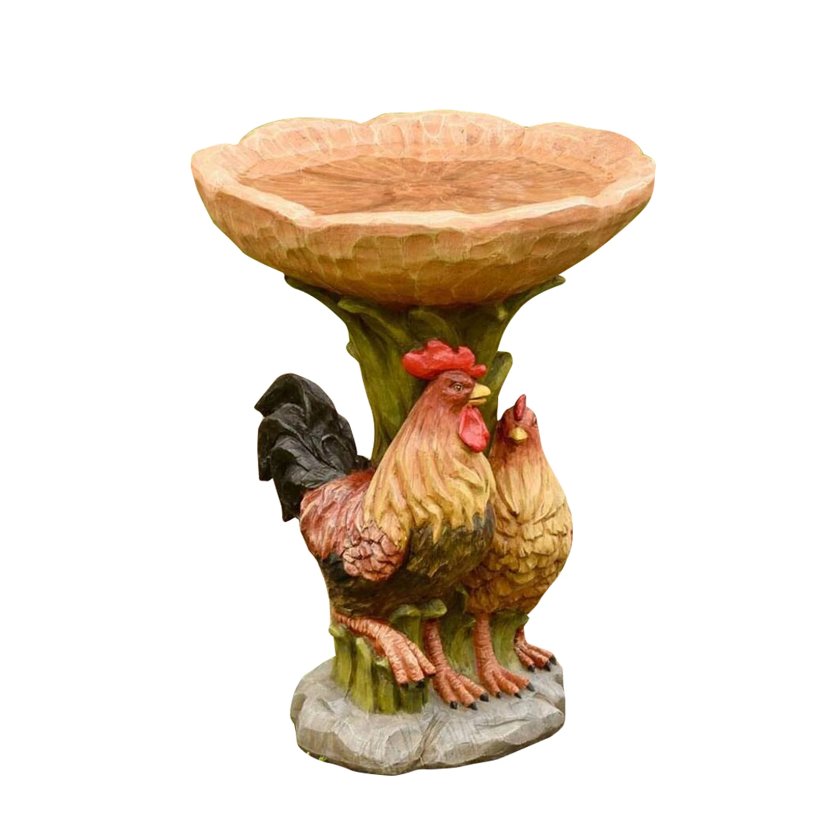 

Resin Rooster And Chicken Birdbath Resin Garden Yard Lawn Ornament Outdoor Decor