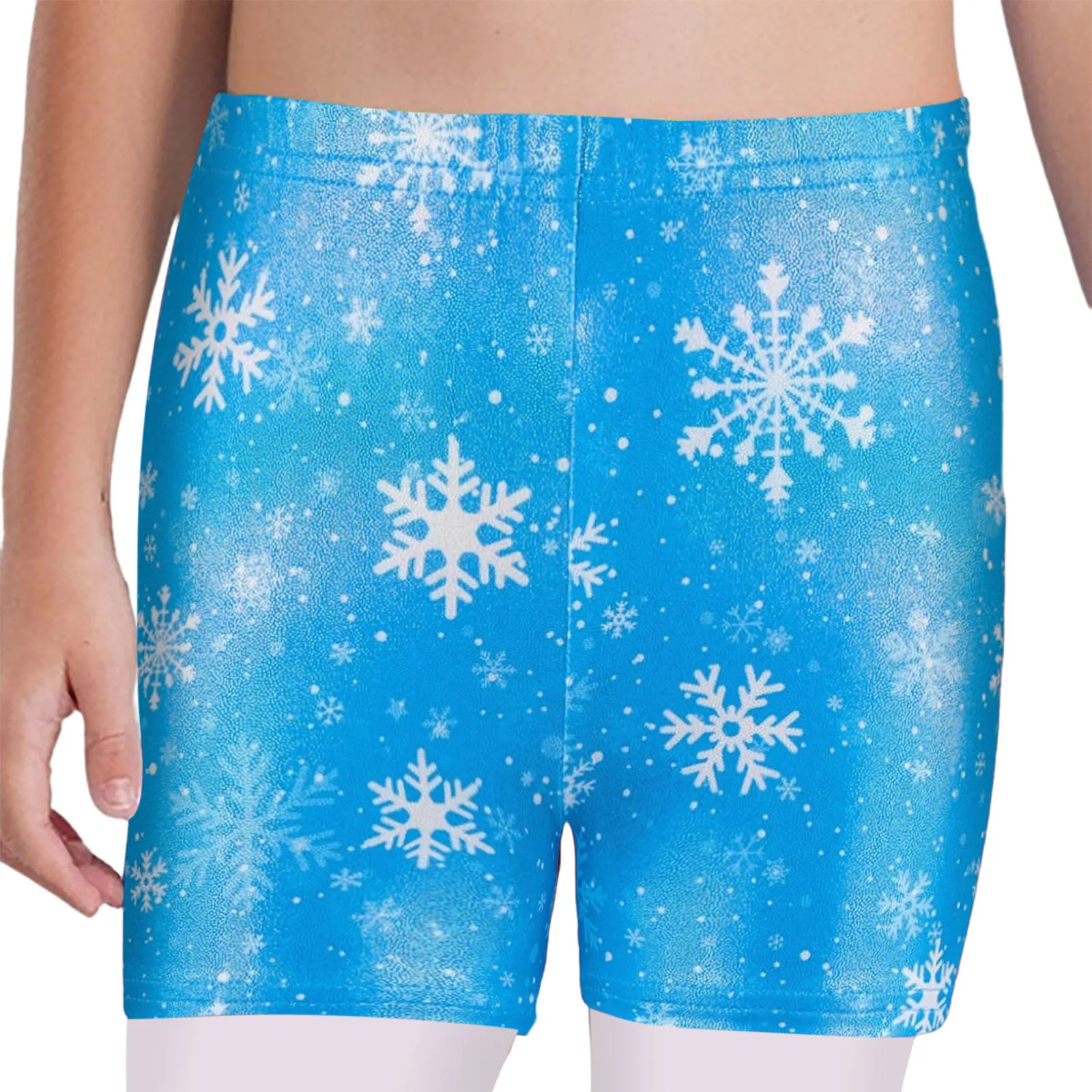 3 pezzi pantaloncini da ballo per ragazze pattinaggio di figura ginnastica danza allenamento performance costume elastico in vita pantaloncini stampati metallici