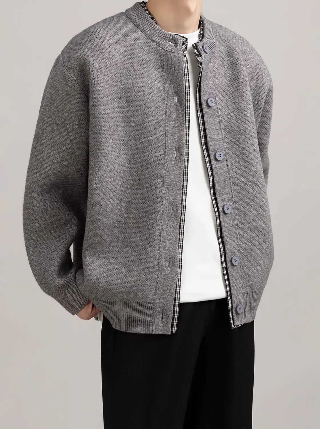 

Korean Sle Men's Knitted Open Cardigan Casual Loose Fit Long Sve round Ne Pullover Soft Polyester Blend Autumn Winter ...