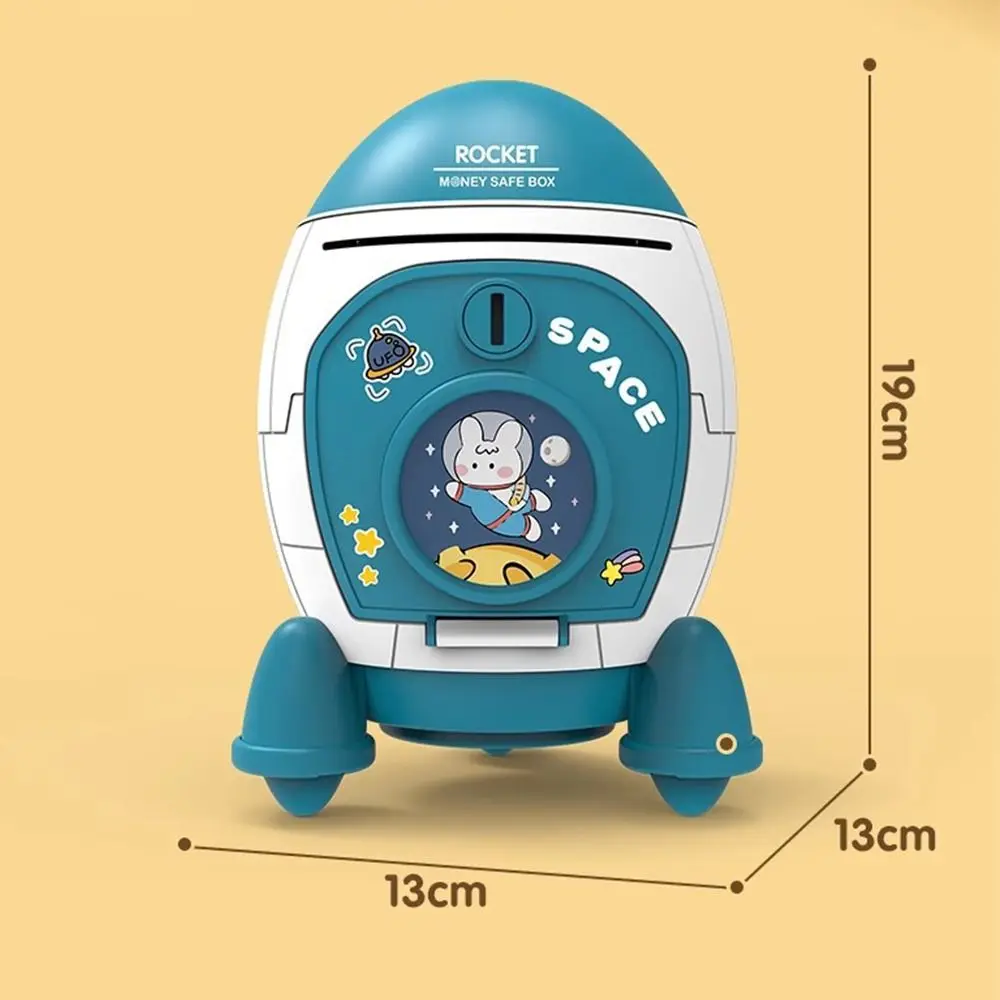 Cute Children Piggy Bank with Cartoon Sticker Multi-purpose Space Rocket Shape Cash Box Plastic Money Box Kids Gift Toy