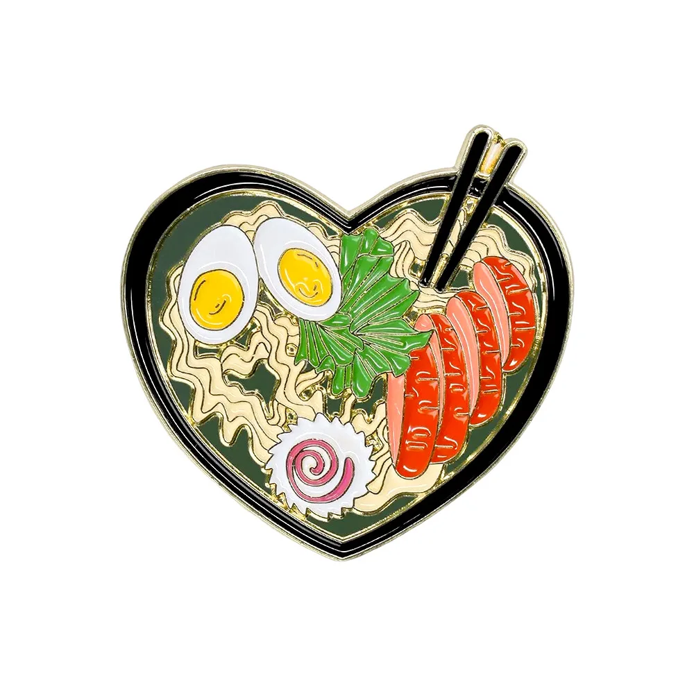 Love Rice Bowl Barbecued Pork Ramen Enamel Pins Lapel Badge Brooch Decoration Jewelry