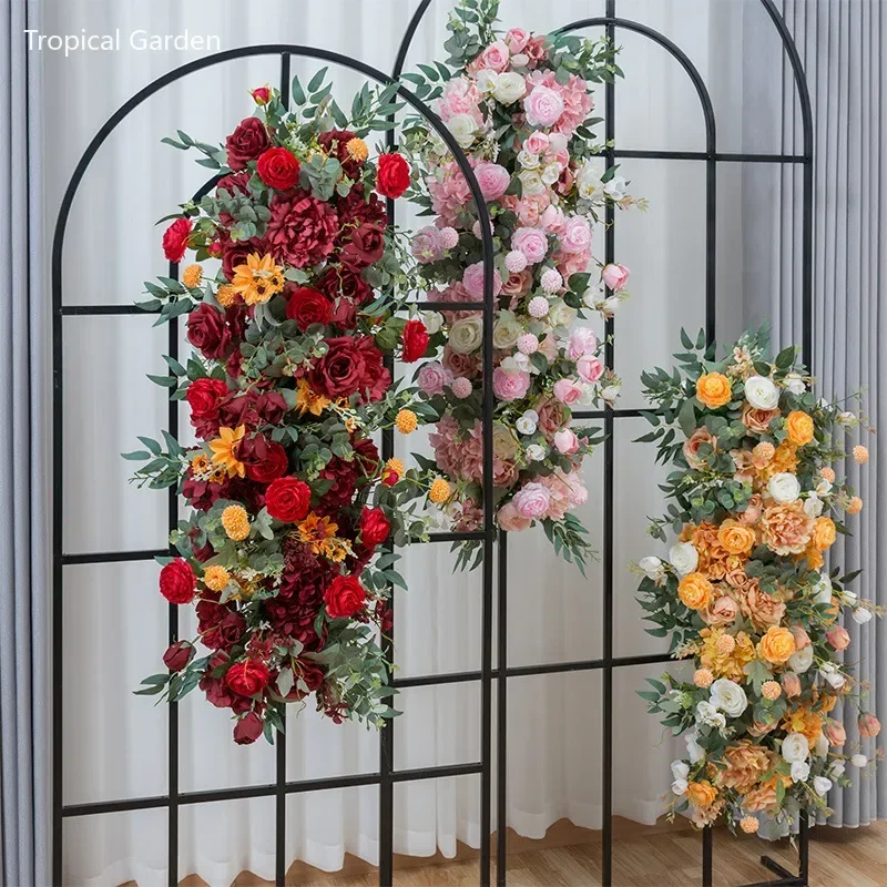 

100CM Peony Rose Flower Row Outdoor Wedding Decoration Background Wall Showcase Dining Table Decor Hang Flower Row Photo Porps