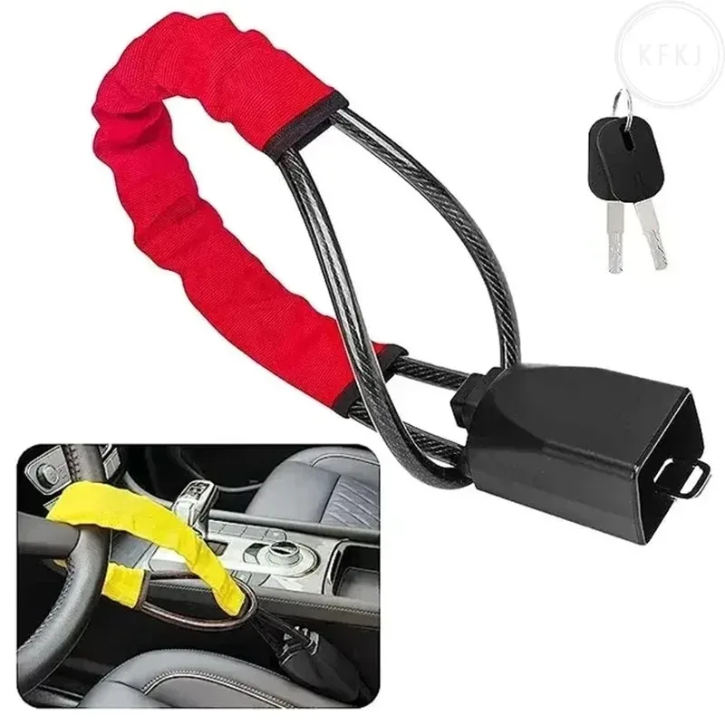 

Car Steering Wheel Lock with Thick Steel Cable Car For Car Lock with Seat Belt Buckle Lock Universal Anti-theft Lock Car Lock