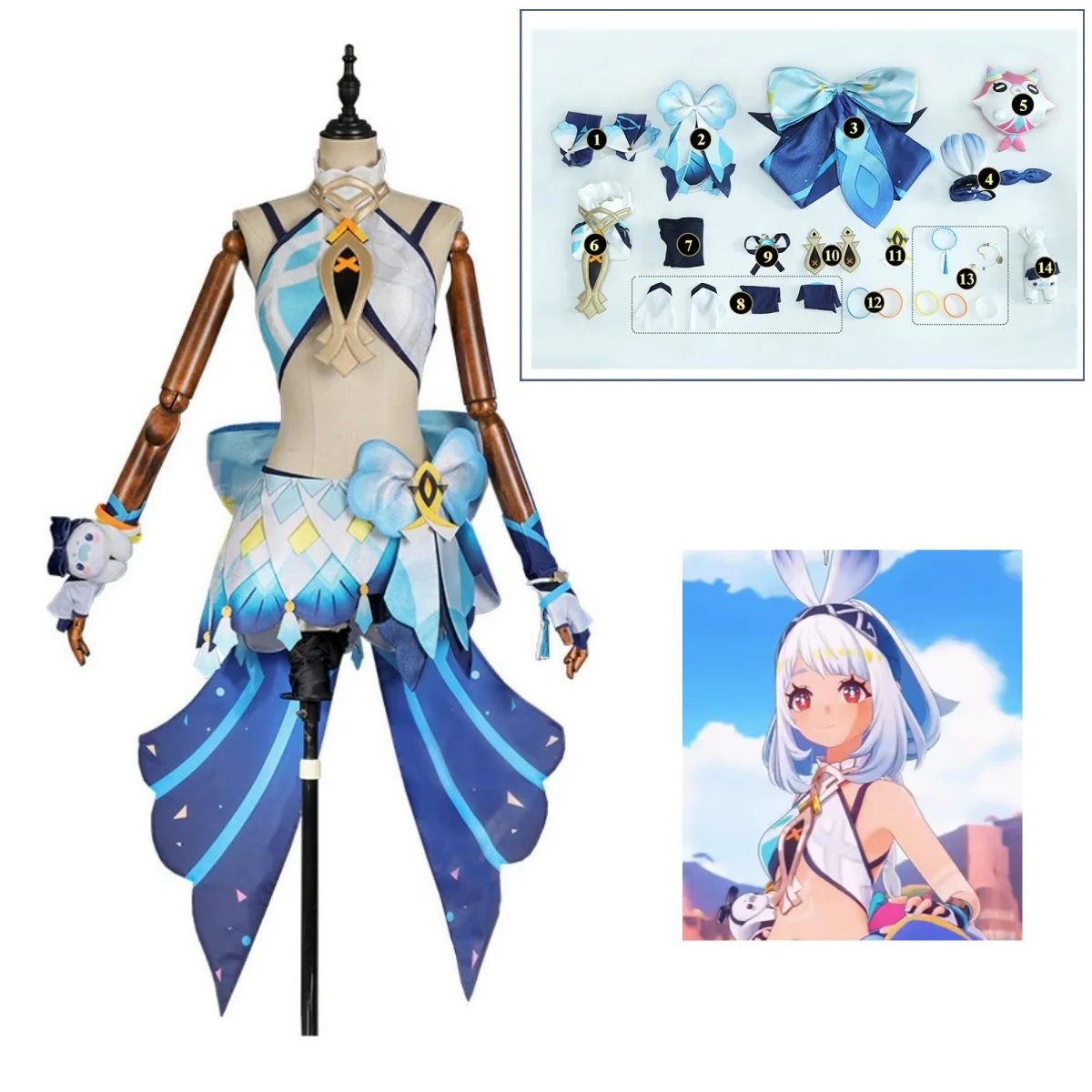 

Cosplay Mualani Genshin Impact Game Costume Suit Lovely Uniform Dress Wig Halloween Party Outfit Women Clothing XS-XXL New