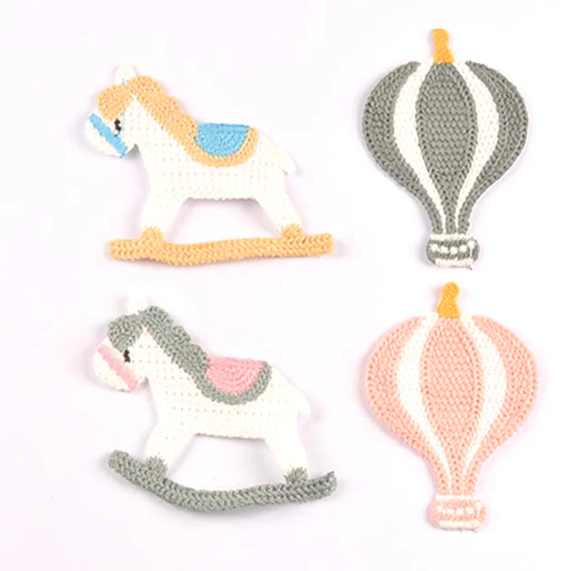 4pcs 7-11cm Unadhesive Rocking Horse Hot Air Balloon Embroidery Patch Appliques DIY Sweater Clothing Shoes Socks Decor cp4283