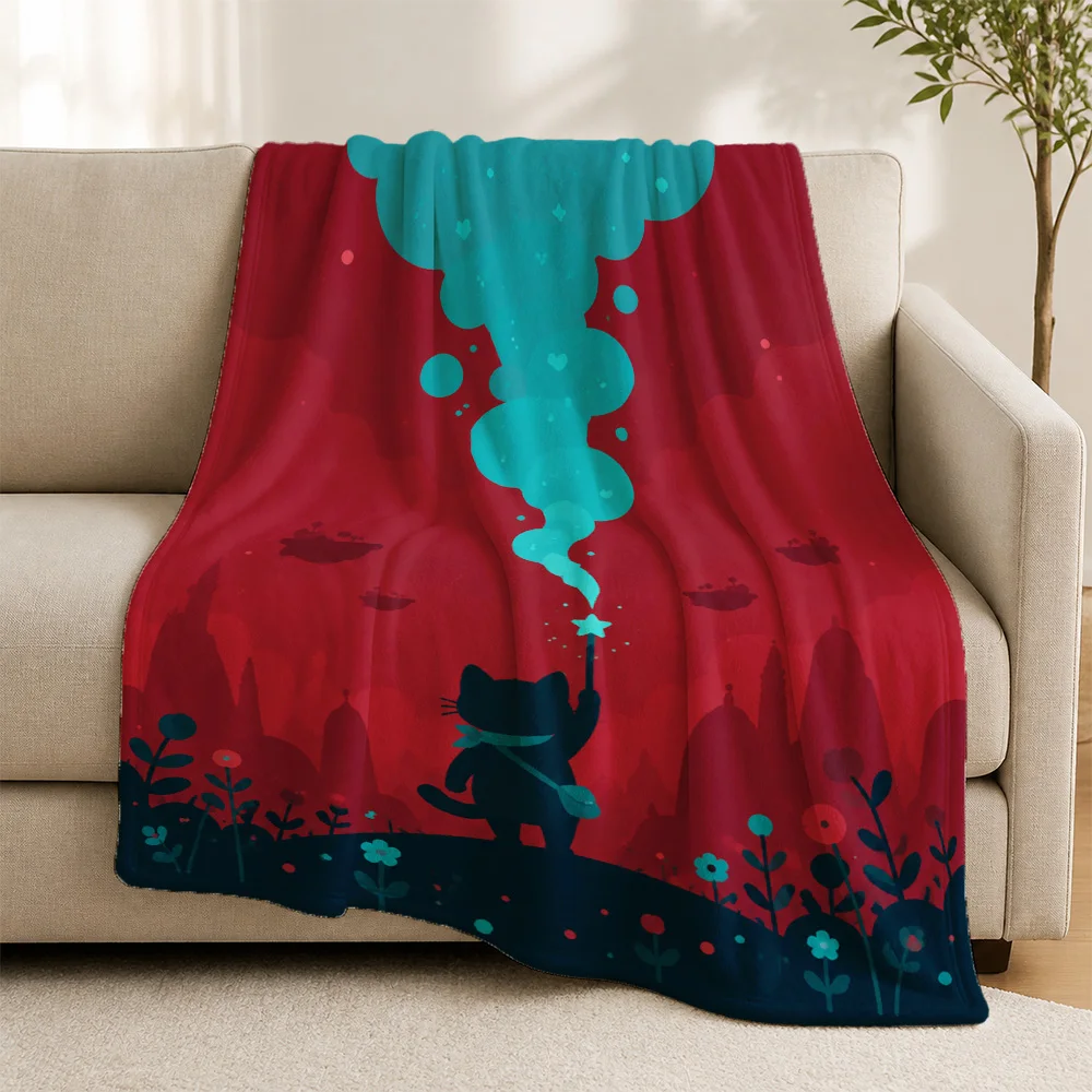 Whimsical Cat Magic Glow Throw Blanket for Sofa Decor Cozy Fleece Plush Knit Throw Couch Blanket Gift for Cat Lovers Aesthetic L