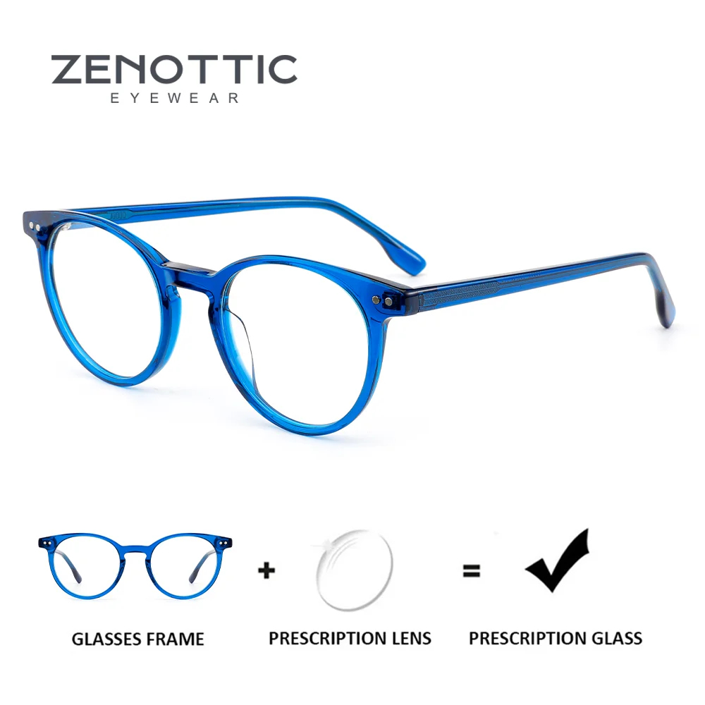 ZENOTTIC Trend Acetate Round Prescription Glasses For Unisex Graduated Photochromic Multifocal Eyeglasses Myopia Lenses