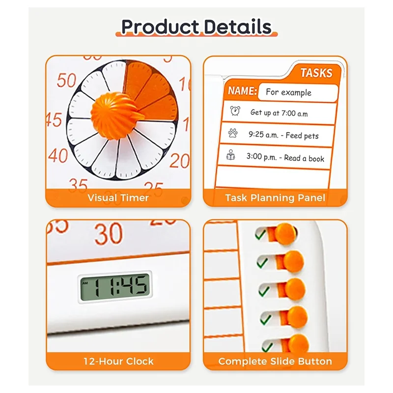 

B24B 3-In-1 Visual ADHD Timer For Kids & Adults With Planning Board, Task Timer, Chore Chart & Visual Schedule Planne