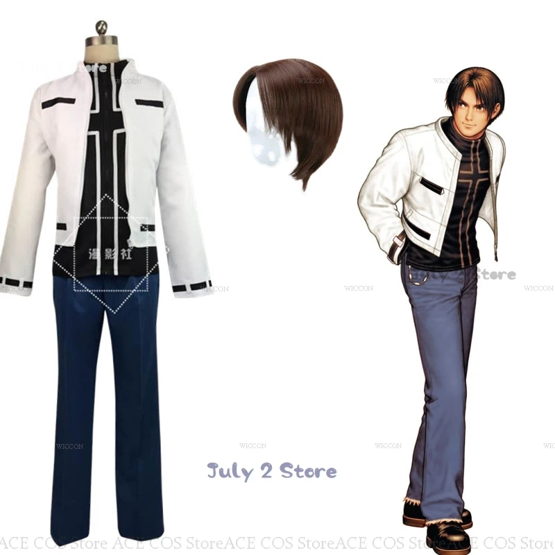 Kyo Kusanagi Cosplay Costume pour hommes, perruque, roi de Kyo Fighter, manteau blanc, jeu KoF Py Play, tenue classique, fête d'Halloween