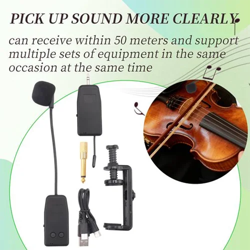 Imagen 2 del producto ABVE-micrófono inalámbrico para violín, instrumento Musical, micrófono puesta en escena, receptor y transmisor de Audio, Clip corto