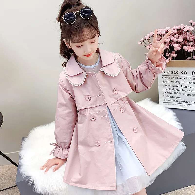 

2023 Spring Autumn New Arrival Fashion Korean Style Girls Trench Coat Children's Outerwear Long Windbreak Jacket For Girls 4-12Y