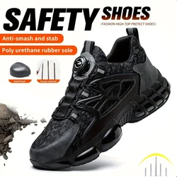 Slack-stab-proof work shoes with elastic buttons and lace-up