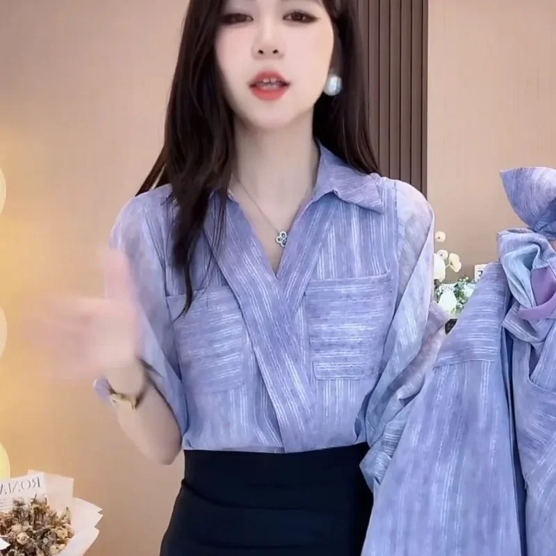 

Рубашка во французском стиле, новая летняя коллекция, элегантный и модный воротник с защитой от солнца, свободный крой для похудения для женщин XQ540