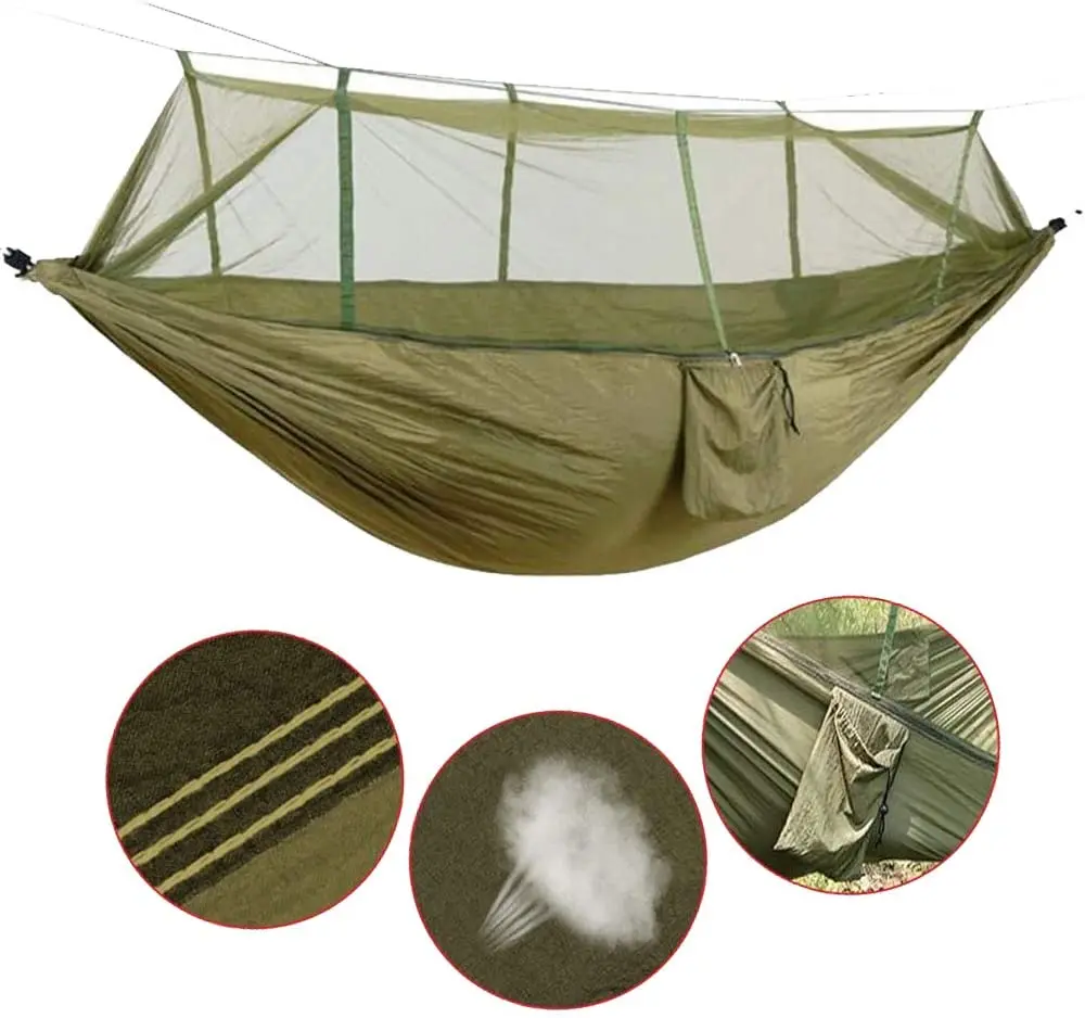 2 Person Camping Garden Hammock With Mosquito Net Outdoor Furniture Bed Strength Parachute Fabric Sleep Swing Portable Hanging