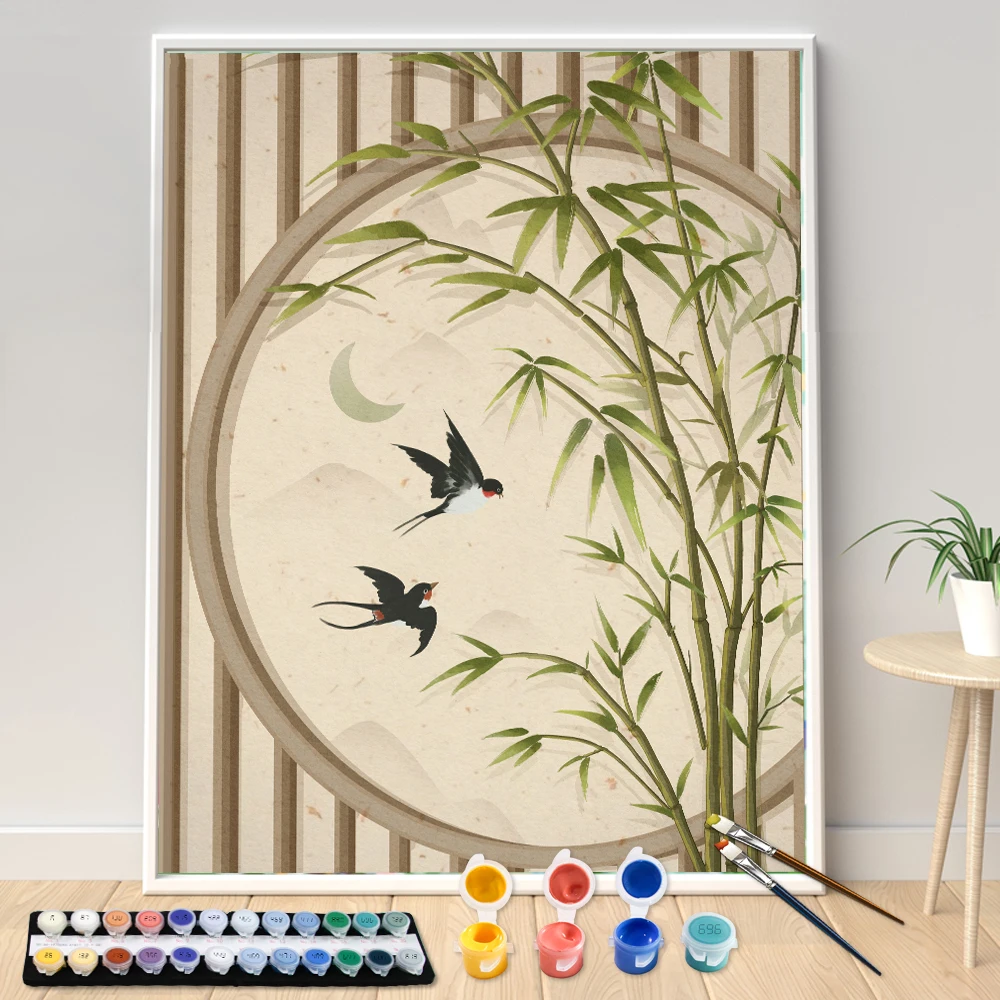 Hand Painting Rising Bamboo Plant Landscape Painting By Numbers Kit DIY Artwork Canva Art GiftHome Decoration Gift