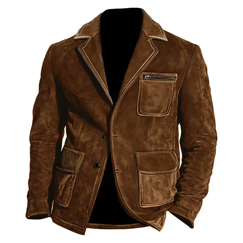 Giacche abbottonate con risvolto patchwork vintage per uomo Tasche alla moda Giacca in velluto Cappotto Uomo Autunno Inverno Cappotti da esterno alla moda Uomo