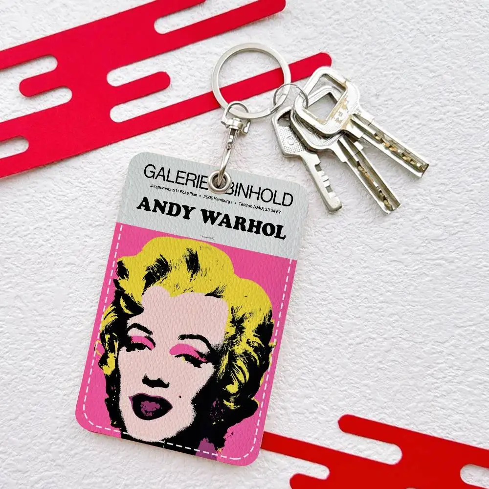 A-Andy W-Warhol Style PU Access Card Holder With Keychain - Executive Protection For Bank Card,Subway, Bus Card Case