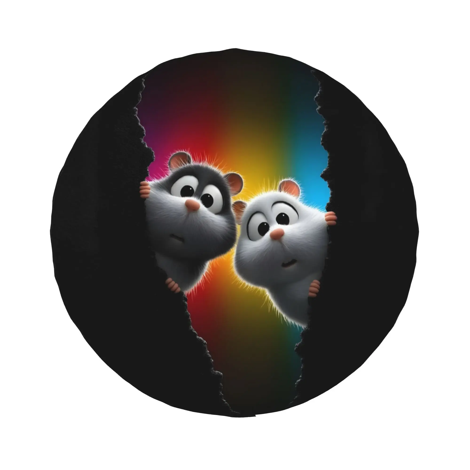 1pc Cartoon Two Mice Peeking 2D Printed Pattern Car Spare Tire Cover, Creative Style, Easy To Install And Clean, Suitable For J