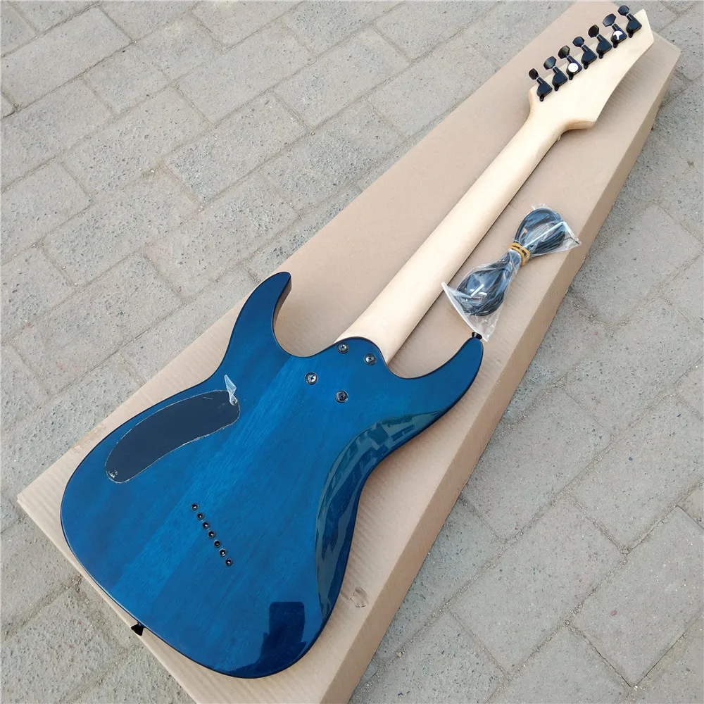 Blue Fan Fretted 7 Strings Fan Fretted Electric Guitar,Flame Maple Top Mahogany Body&Rosewood Fingerboard BJ-503