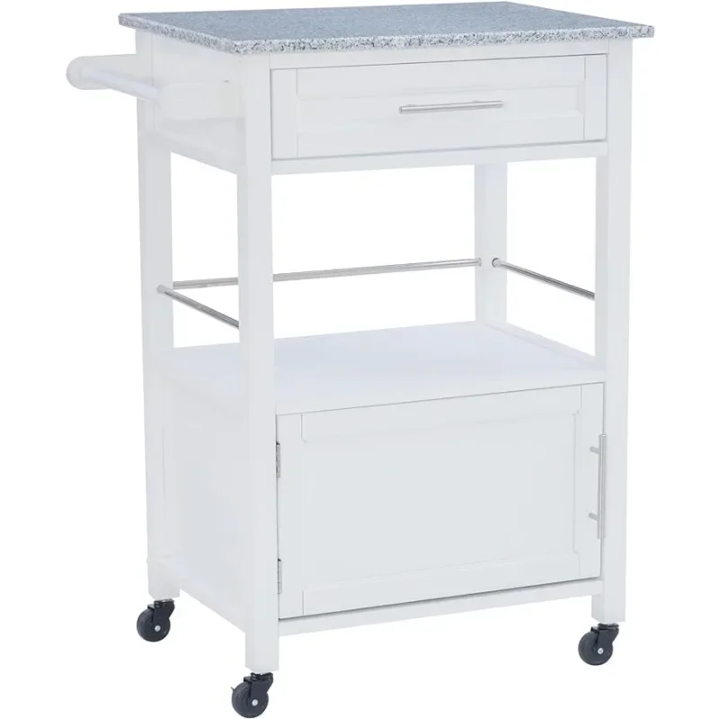 

White Linon Storage Cart On Wheels With Granite Top. Great For Small Kitchens!!