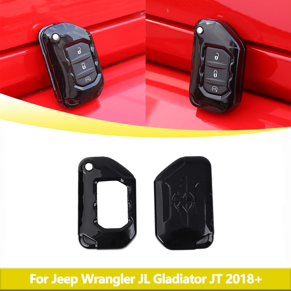 Pulsanti per portachiavi a distanza per auto copertura decorativa per Jeep Wrangler JL Gladiator JT 2018-2021 2022 2023 guscio protettivo ABS nero