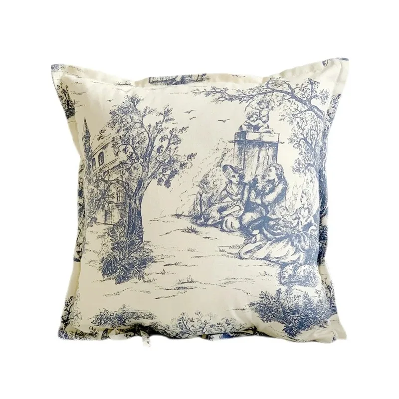 Everbright Store French Retro Soft Pink Blue Pillow Cover Living Room Sofa Bedroom Pillowcase